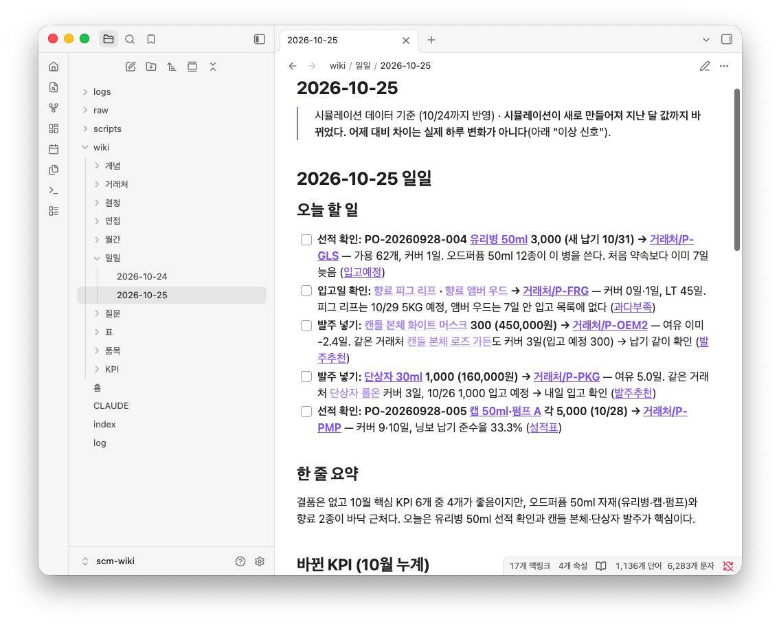 옵시디언 일일 노트. 오늘 할 일 목록